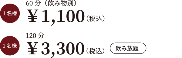 1名様7,700円 2時間飲み放題付き